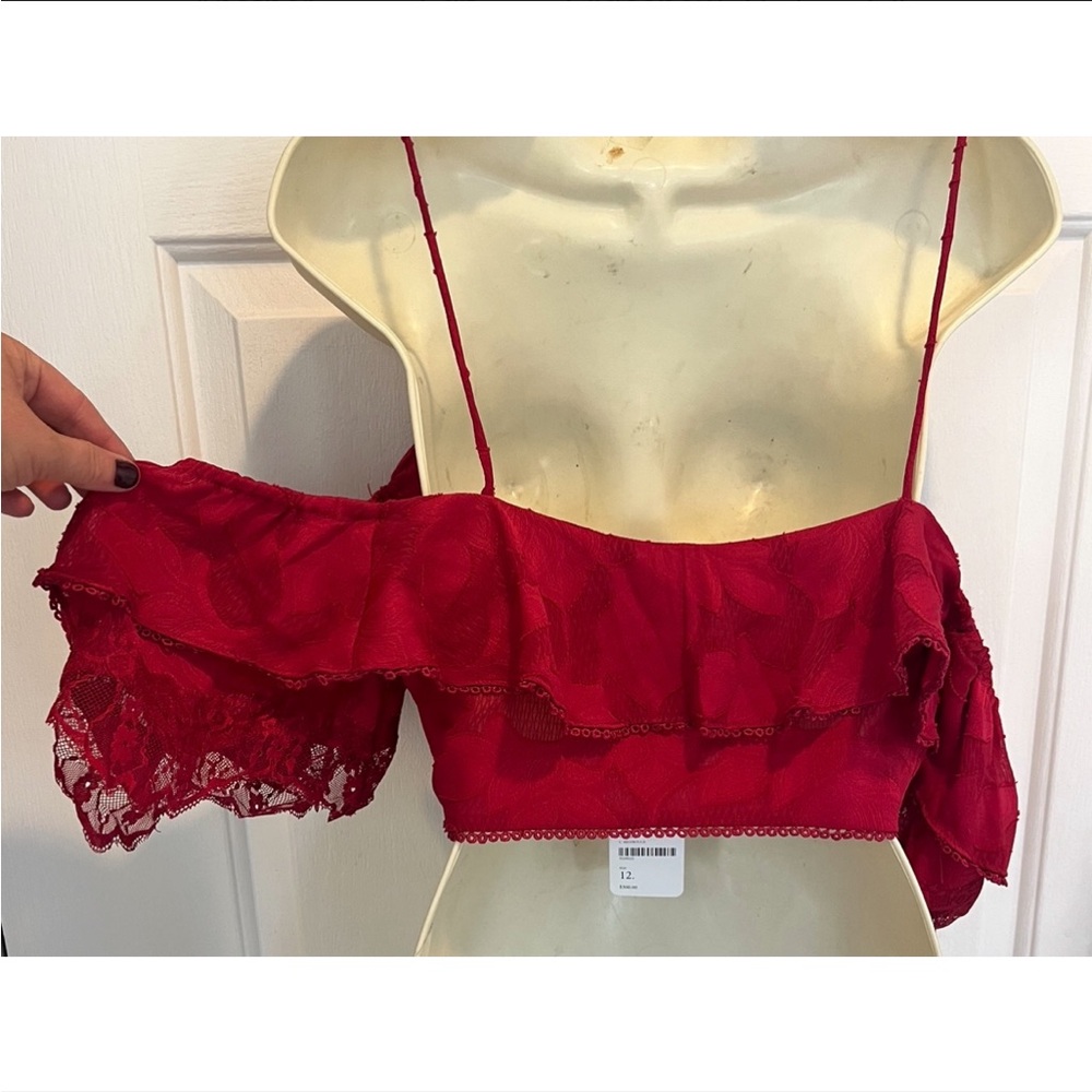 Free People Red Off Shoulder Bardot Top 12 - Picture 4 of 5